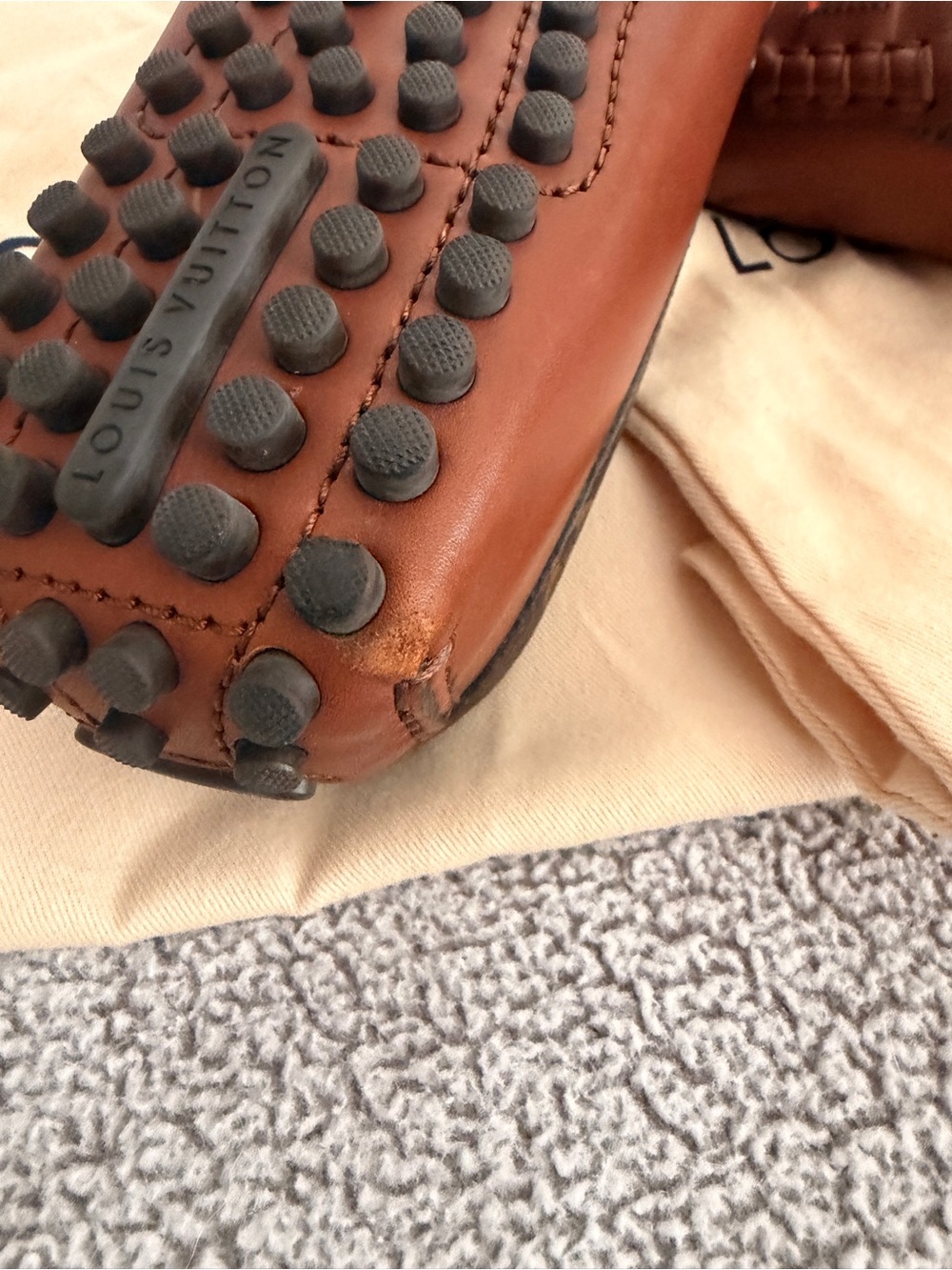 Louis Vuitton Brown Leather Men’s Slip-On Loafers with Gold LV Hardware - Picture 5 of 9